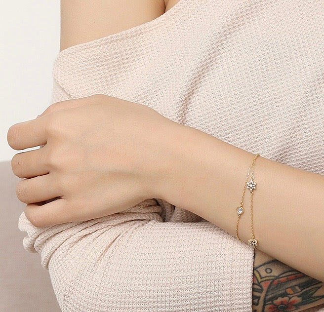 18K Plated | Zircon Snowflake Double Layer Bracelet