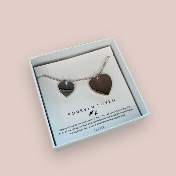 Forever Loved #2 Boxed 2 Heart Link Necklace | Silver + Rose Gold