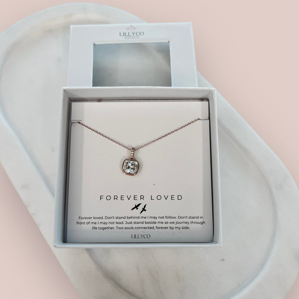 Fine | Forever Loved Boxed Square Crystal Necklace | Rose Gold
