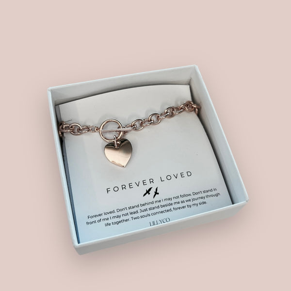 Forever Loved #3 Boxed Single Heart Link Bracelet | Rose Gold