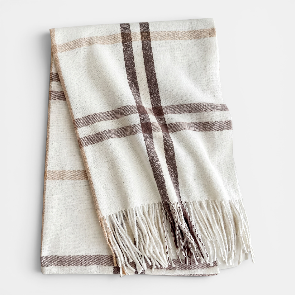 Ladies Winter | White & Brown Stripe Scarf
