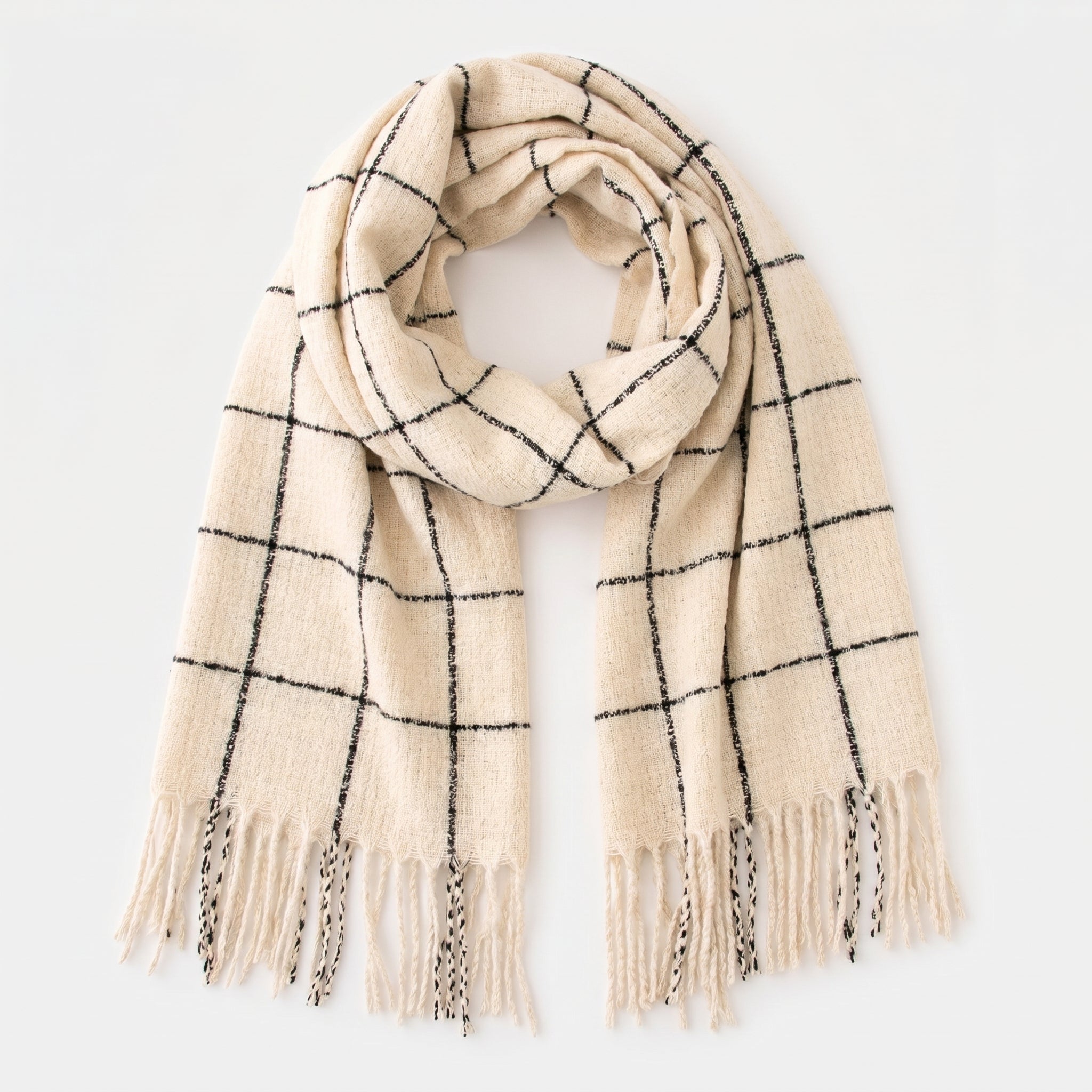Ladies Winter | Cream & White & Check Scarf