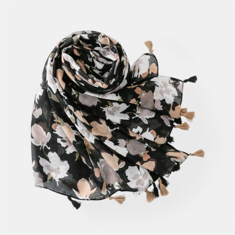 Ladies Black Coral & White Flora Scarf
