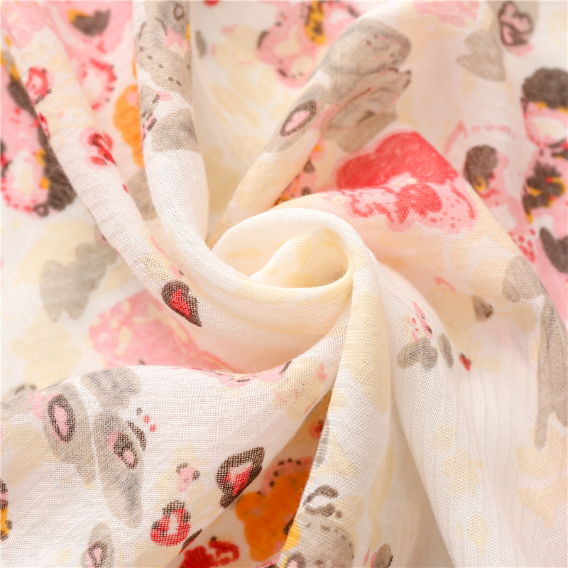 Ladies | Pink Flora w Tassel Scarf