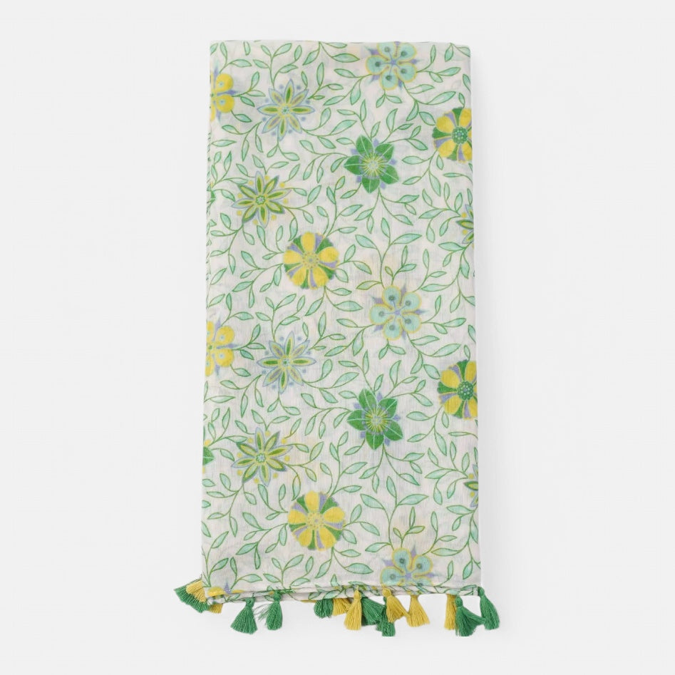 Ladies Green & Yellow Floral Print Scarf