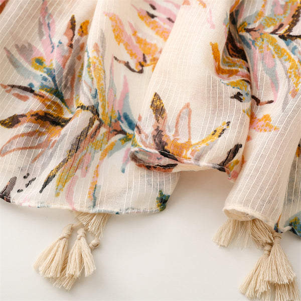 Ladies Cream Scarf with Leaf Print