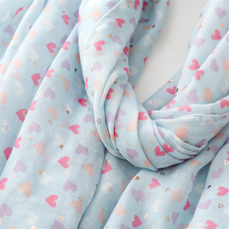 Ladies | Pale Blue Scarf w Love Hearts