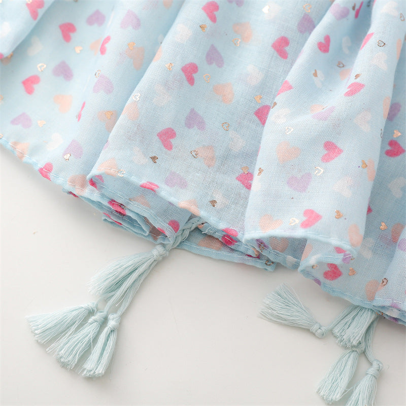 Ladies | Pale Blue Scarf w Love Hearts