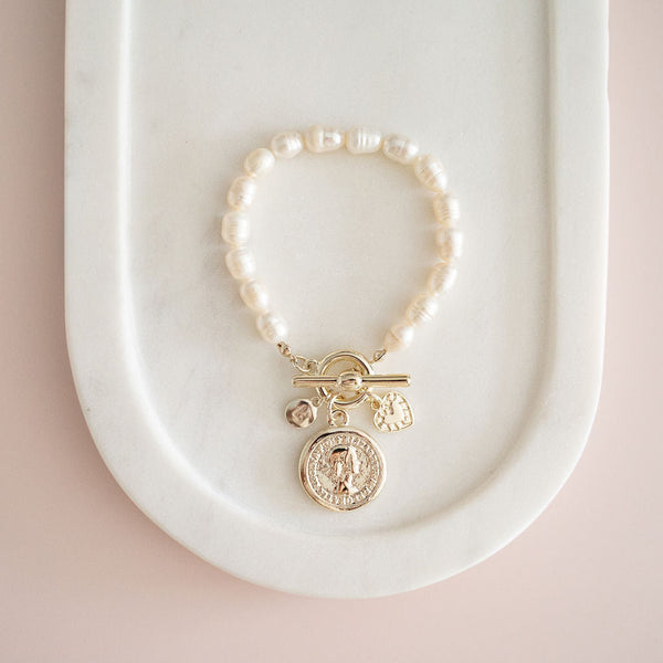 Limited Edition | Light Gold Coin & Fresh Water Pearl Bracelet