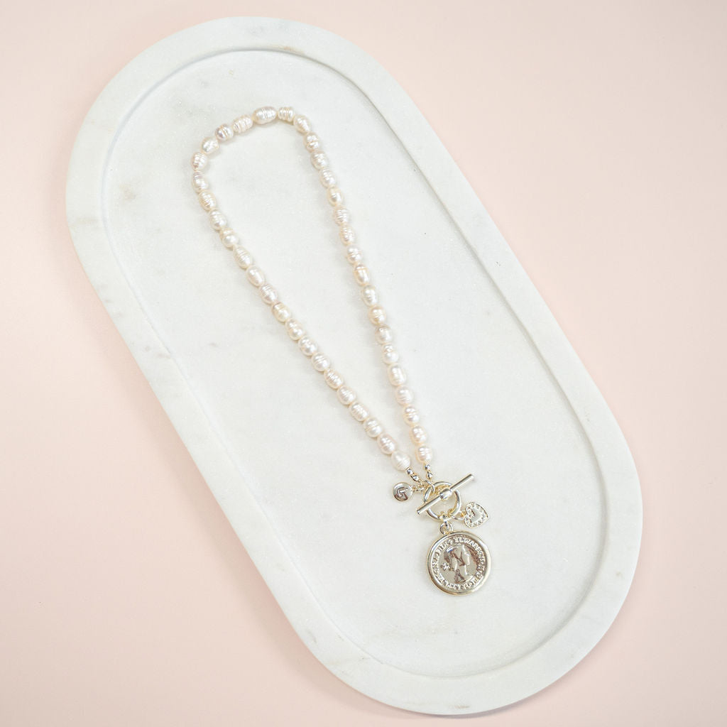 LIMITED EDITION | SHORT | Light Gold Coin + Fresh Water Pearl Necklace