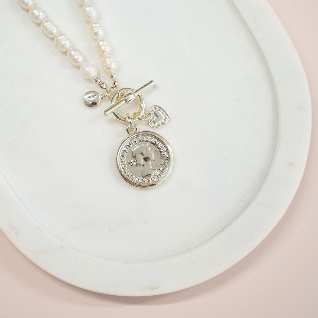 LIMITED EDITION | SHORT | Light Gold Coin + Fresh Water Pearl Necklace
