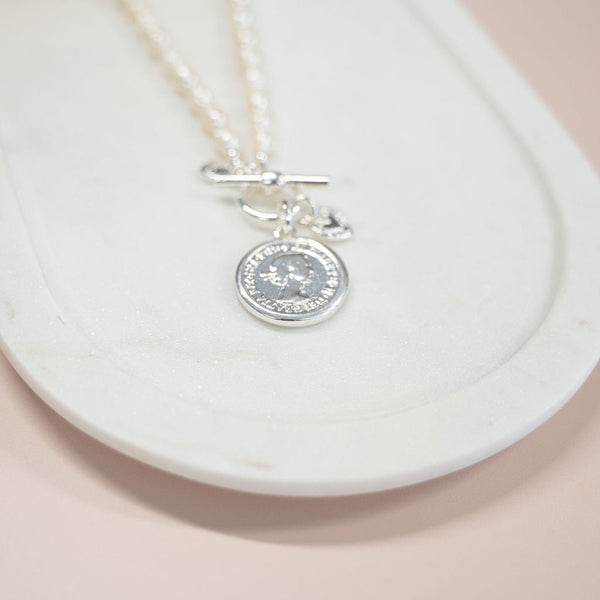 SHORT | Silver Coin + Fresh Water Pearl Necklace