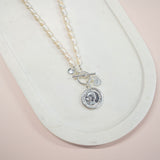 SHORT | Silver Coin + Fresh Water Pearl Necklace