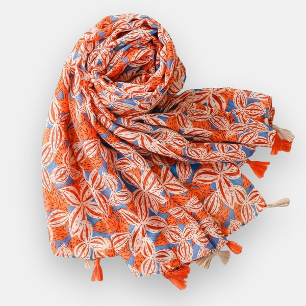 Orange & Blue Floral Scarf