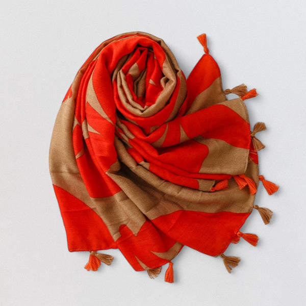 Red & Brown Patterned Scarf