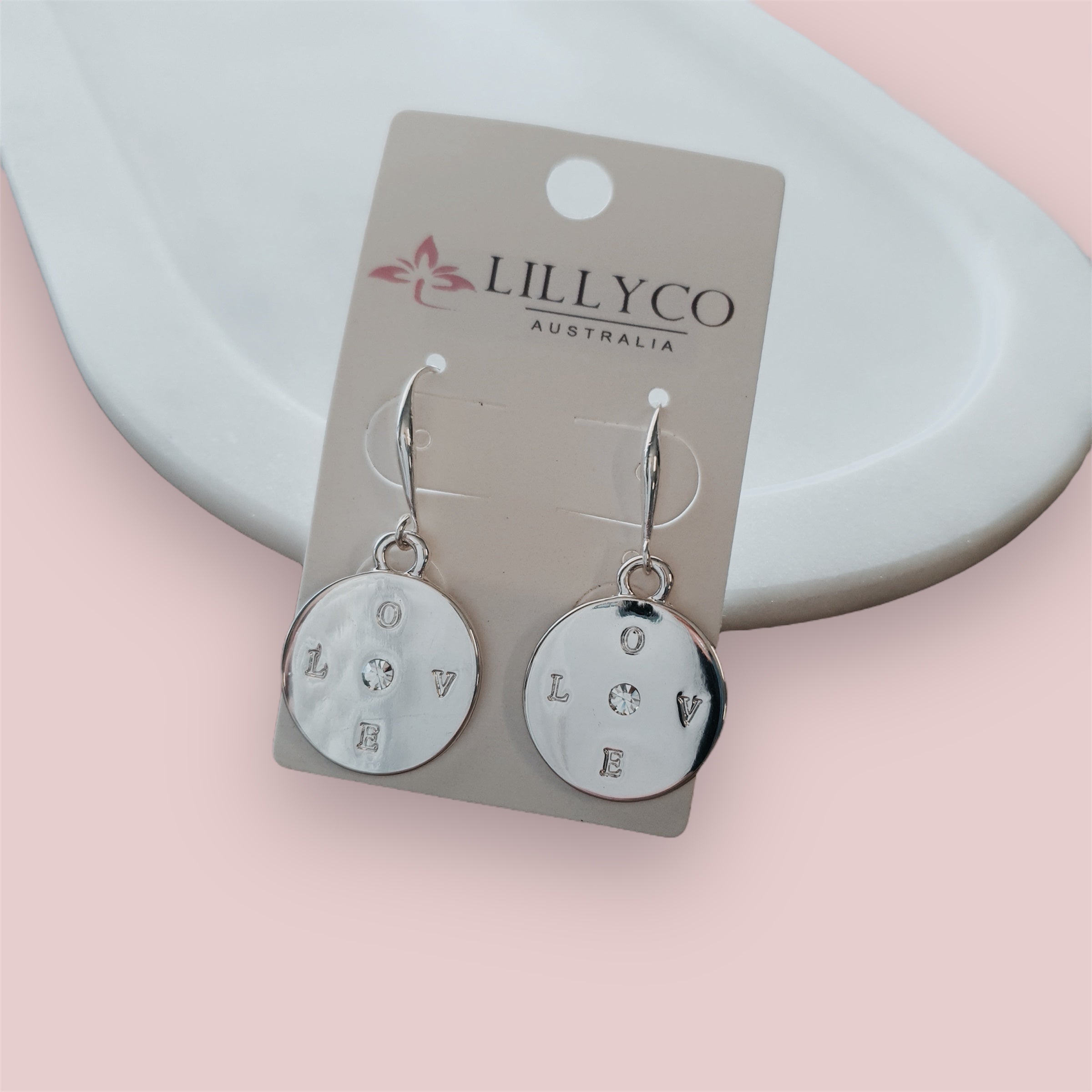 Silver "LOVE" and Crystal Earring
