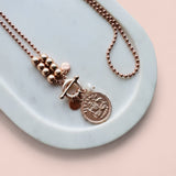 Matt Plated Rose Gold Coin & Pearl Long Necklace