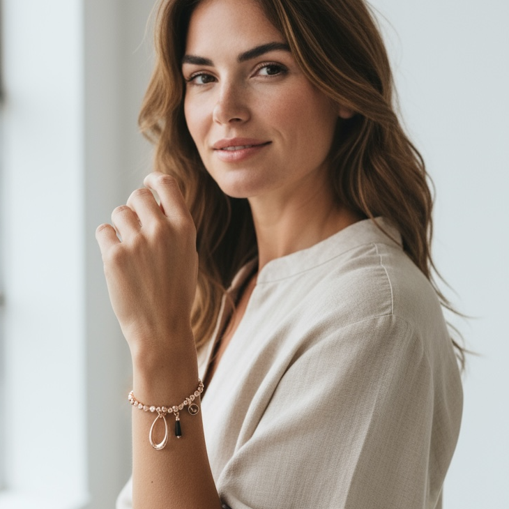 Rose Gold Tear with Black Tear Bracelet