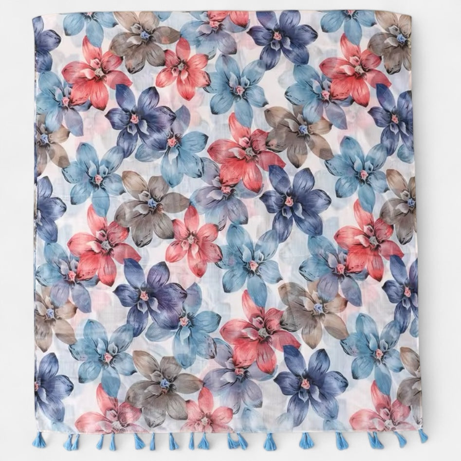 Ladies Blue & Pink Large Flower Scarf