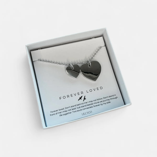 Forever Loved #2 Boxed 2 Heart Link Necklace | Silver