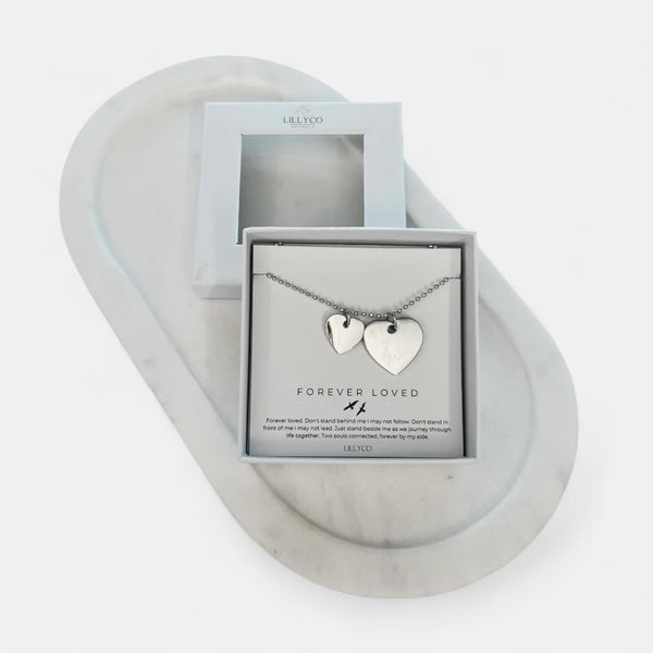 Forever Loved #2 Boxed 2 Heart Link Necklace | Silver
