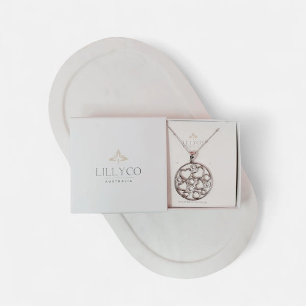 Fine | Boxed Silver Circle of Hearts Pendant Necklace
