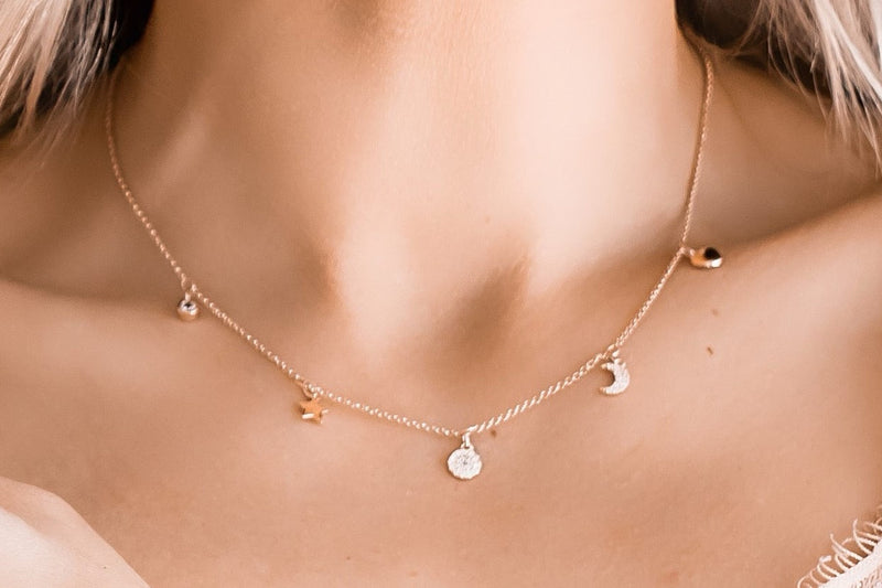 Fine | Short Rose Gold Charm Necklace