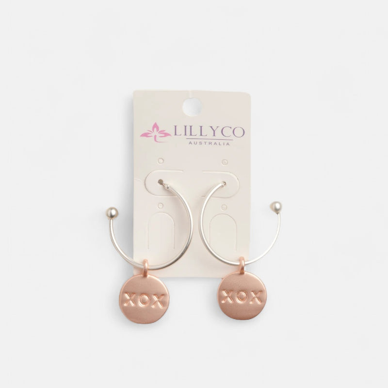Matt Silver & Rose Gold Mixed "XOX" Earring 2 in 1 Earring