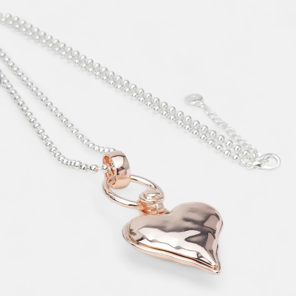 Silver Ball Chain with Rose Gold Heart Necklace