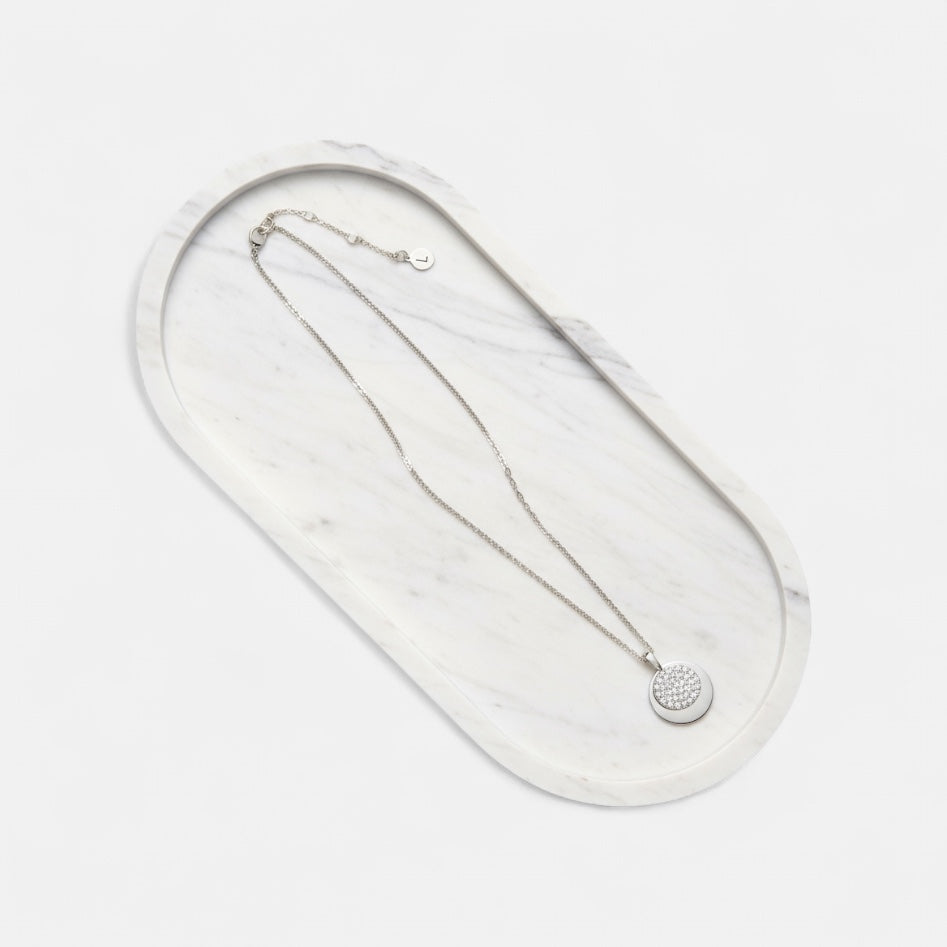 Fine | Boxed Silver Crystal + Disc Necklace