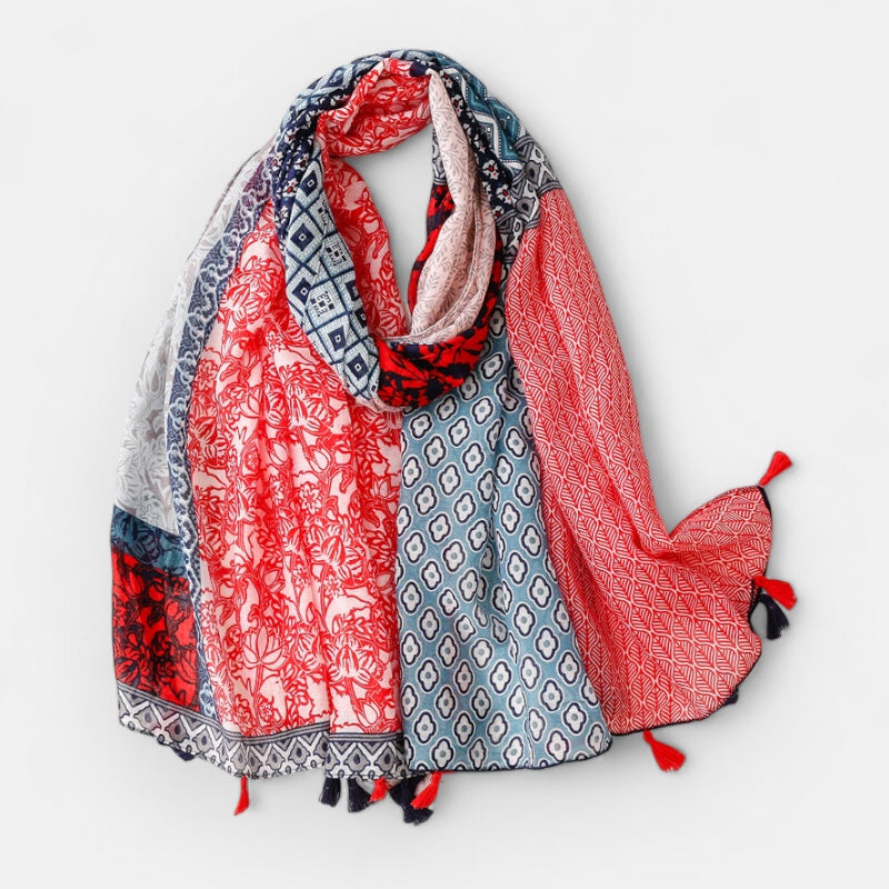 Ladies Bright Red & Blue Scarf