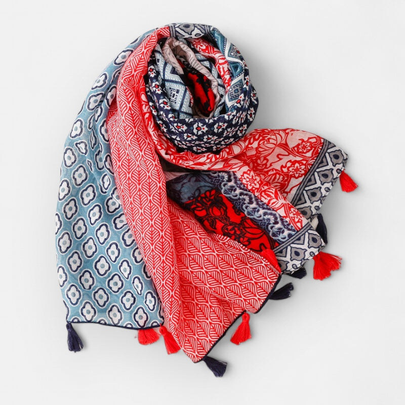 Ladies Bright Red & Blue Scarf