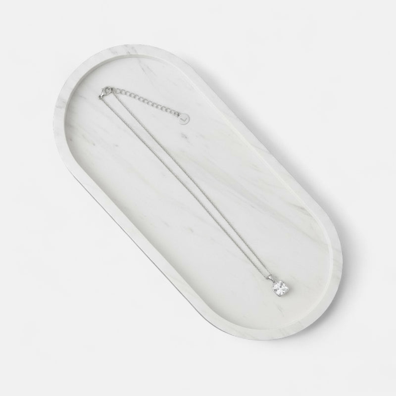 Fine | Short Silver Square Crystal Necklace