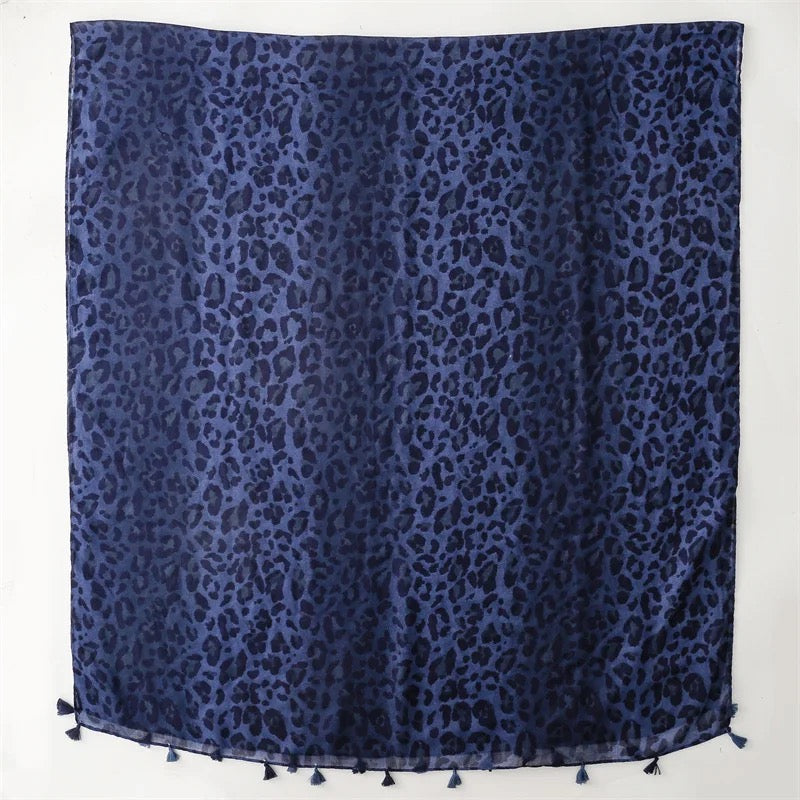 Navy & Black Lepard Print Scarf