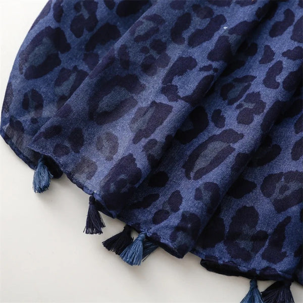 Navy & Black Lepard Print Scarf