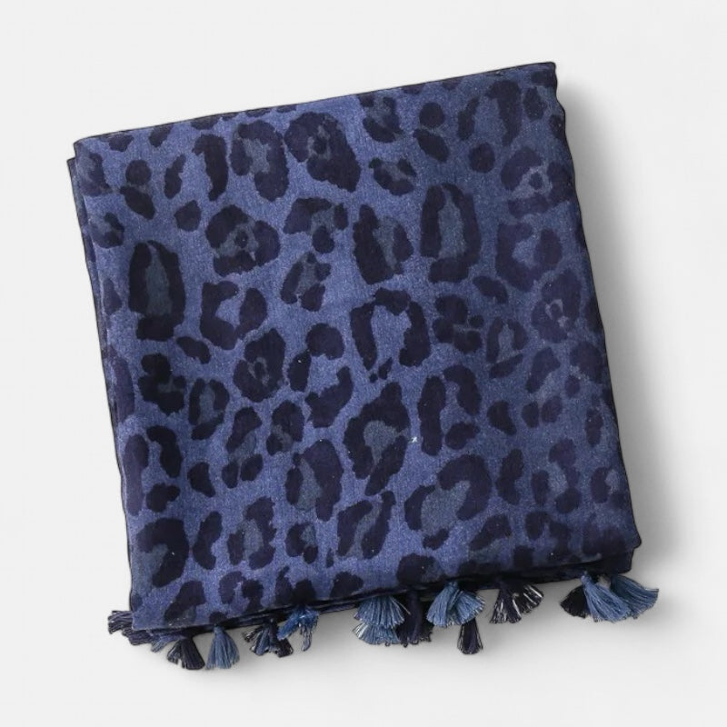Navy & Black Lepard Print Scarf