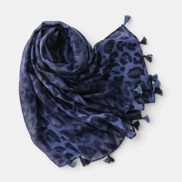 Navy & Black Lepard Print Scarf