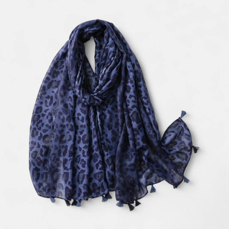 Navy & Black Lepard Print Scarf