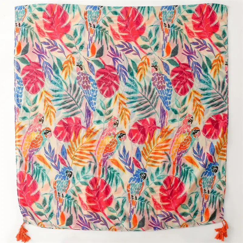 Bright Print Parrot Scarf