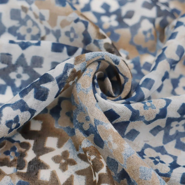 Blue & Brown Mottled Printed Scarf