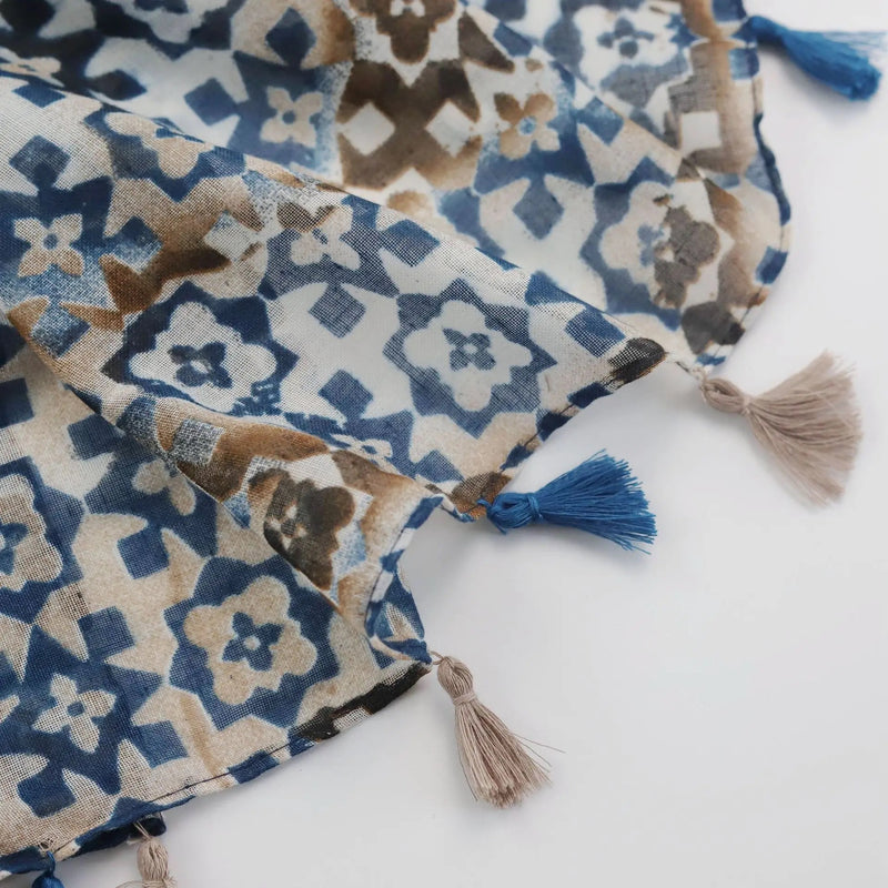 Blue & Brown Mottled Printed Scarf