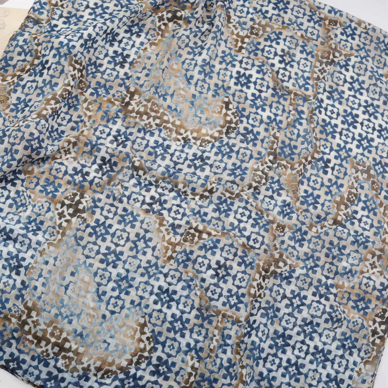 Blue & Brown Mottled Printed Scarf