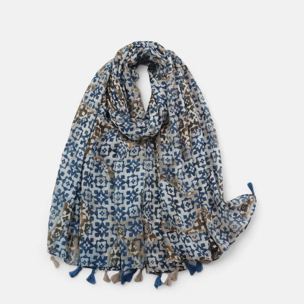 Blue & Brown Mottled Printed Scarf