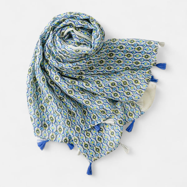 Blue & White Tassel Scarf