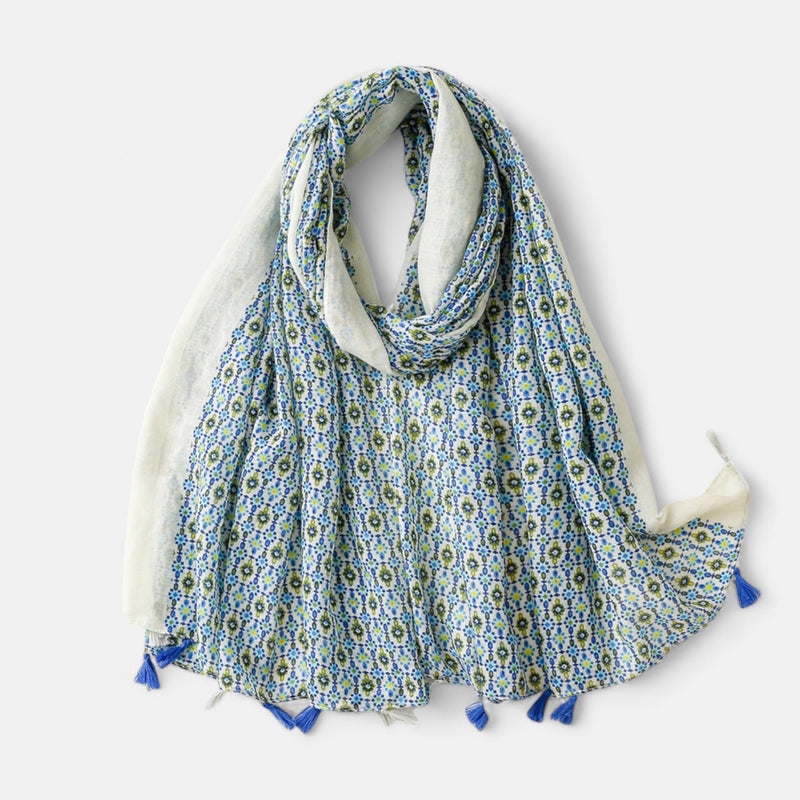 Blue & White Tassel Scarf