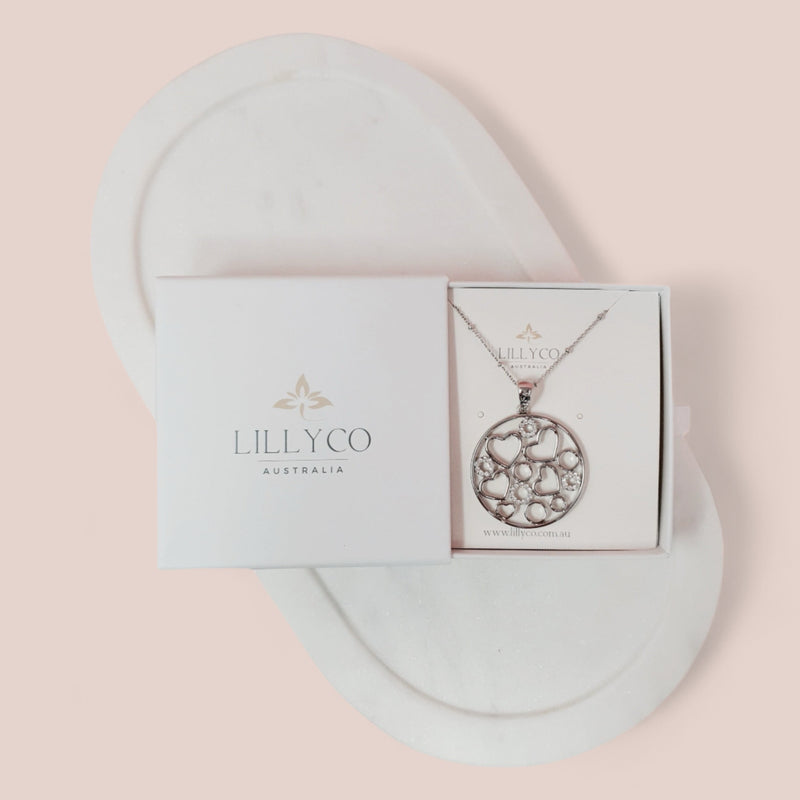 Fine | Boxed Silver Circle of Hearts Pendant Necklace