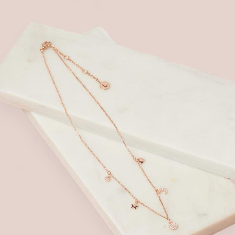 Fine | Short Rose Gold Charm Necklace