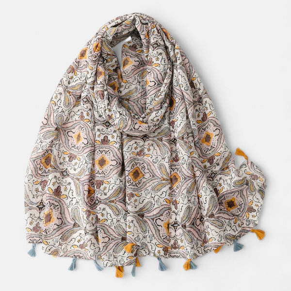 Ladies | Yellow & Brown Floral Printed Scarf