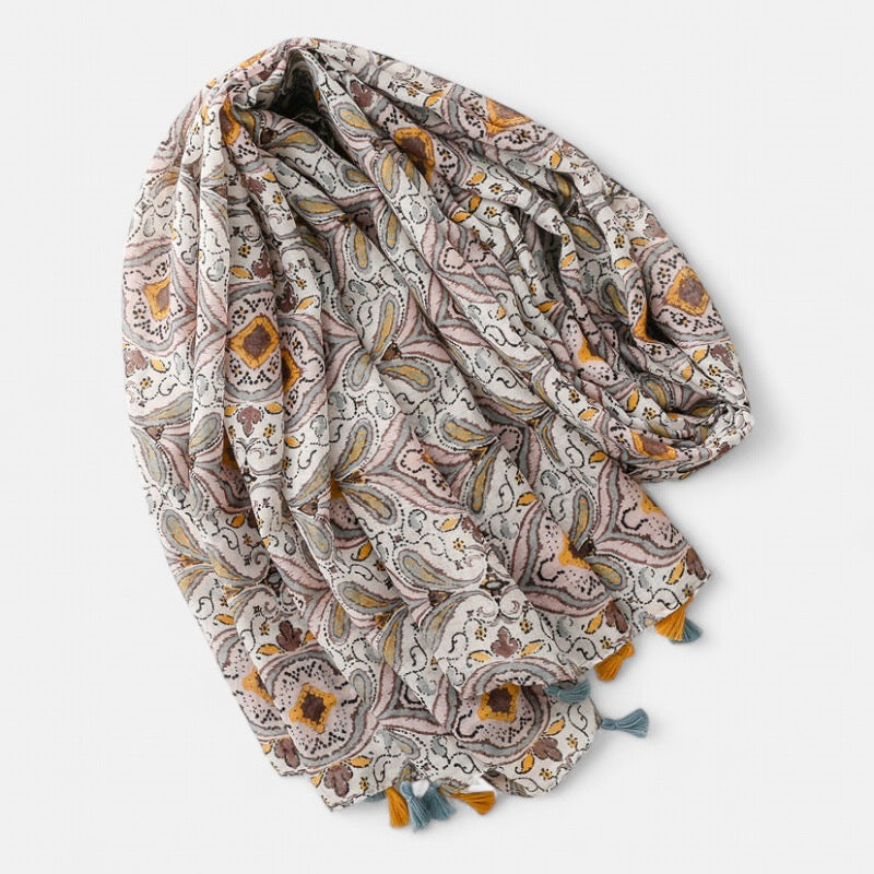 Ladies | Yellow & Brown Floral Printed Scarf