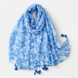 Ladies | Blue & White Love Heart Printed Scarf